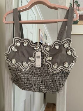 Embellished Gray Women's crop top